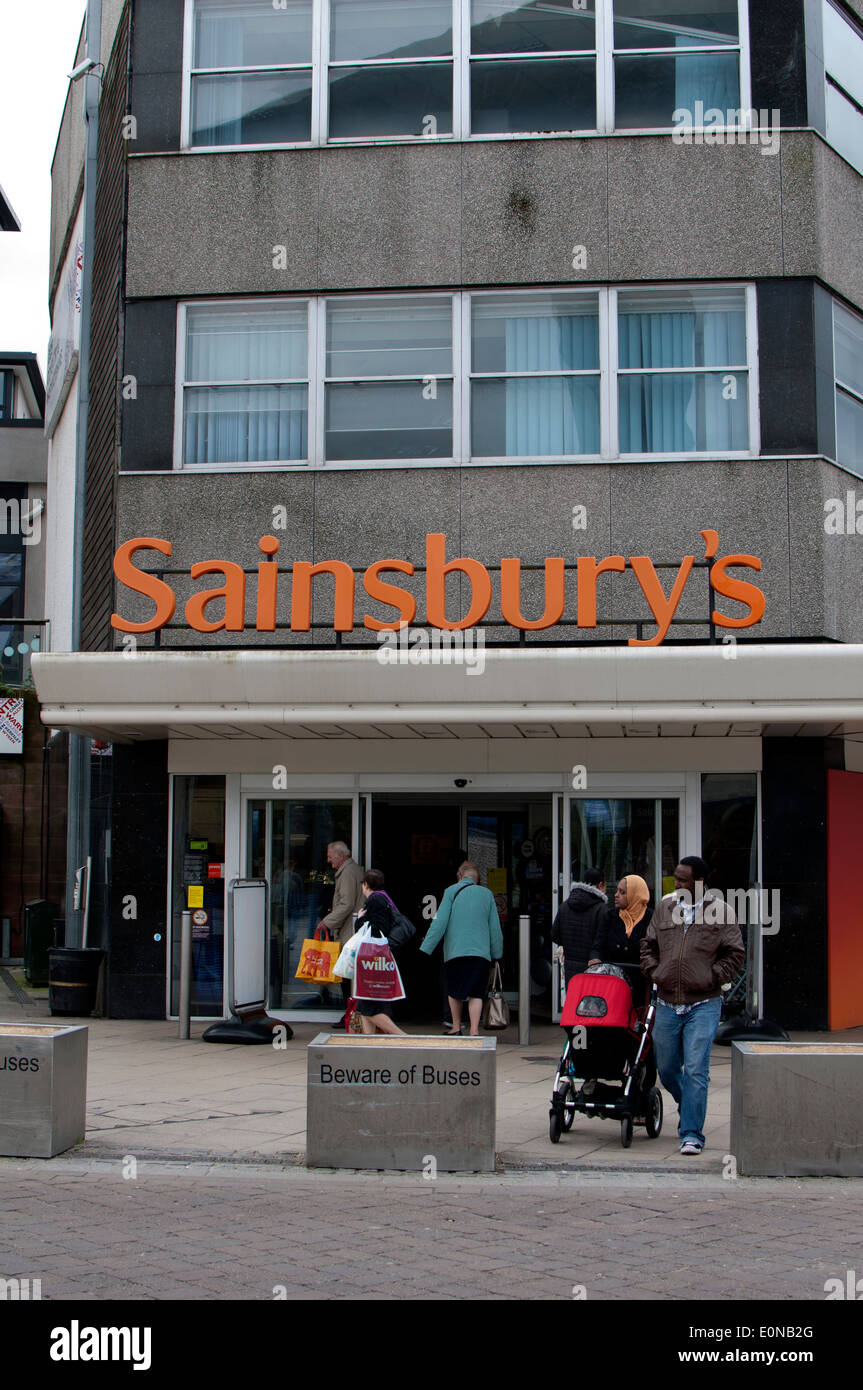 Sainsbury's supermarket sign entrance hires stock photography and